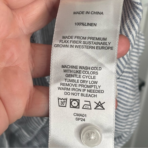 Quince 100% European Linen Short Sleeve Shirt in Blue Pinstripe Coastal M - Picture 9 of 10